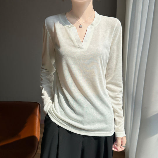 Damen Langärmliges Feinstrickshirt mit geschlitztem V-Kragen Shop Nory