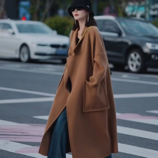 Damen Oversize Wollmixmantel mit offenem Schnitt und tiefen Eingrifftaschen Shop Nory