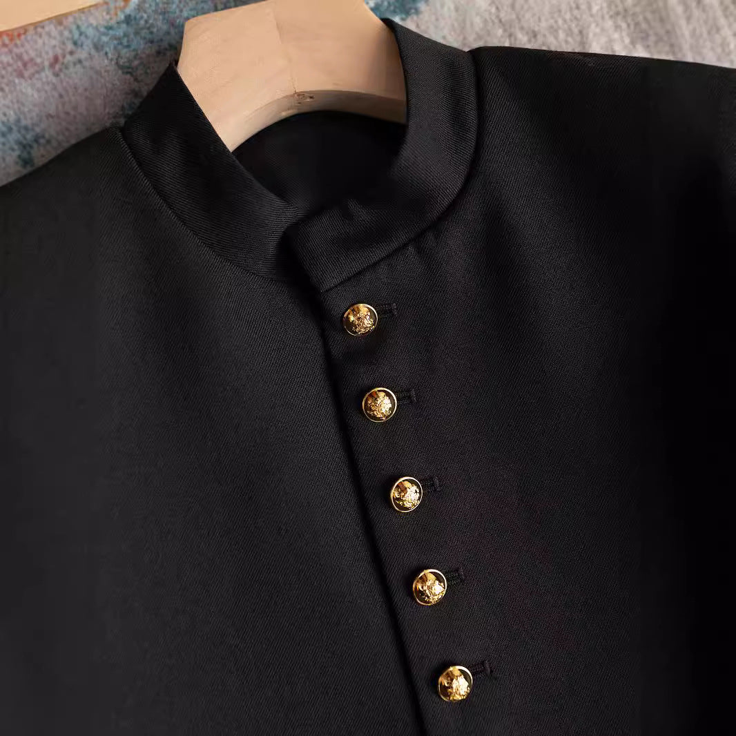 Damen Modische Jacke mit Stehkragen und goldenen Knöpfen Shop Nory