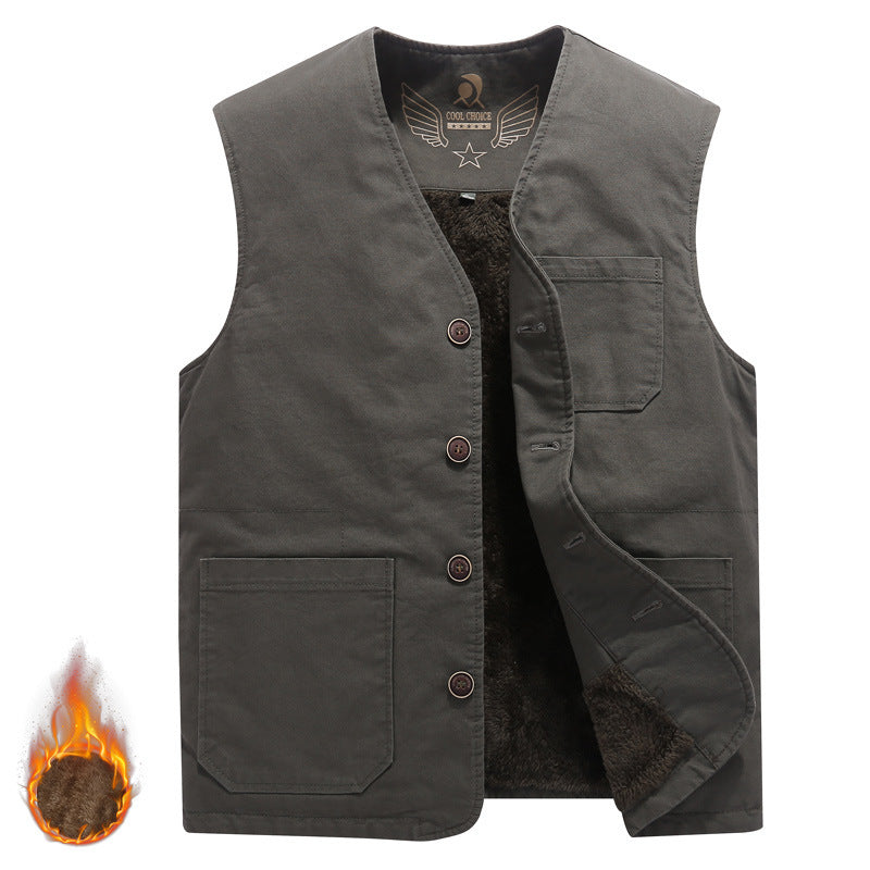 Herren Ärmellose Canvas‑Teddyweste mit wärmender Fleece‑Innenlage und aufgesetzten Taschen Shop Nory