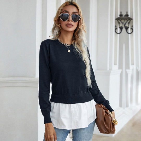 Damen Strickpullover mit eingearbeitetem Blusenbesatz und Doppel-Layer-Optik Shop Nory