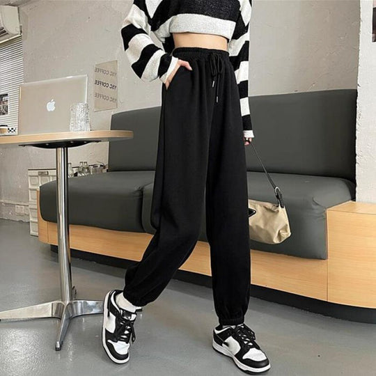 Damen nan weite hochgeschnittene Sweatpants mit elastischem Bund Kordelzug und gerippten Knöchelbündchen Shop Nory
