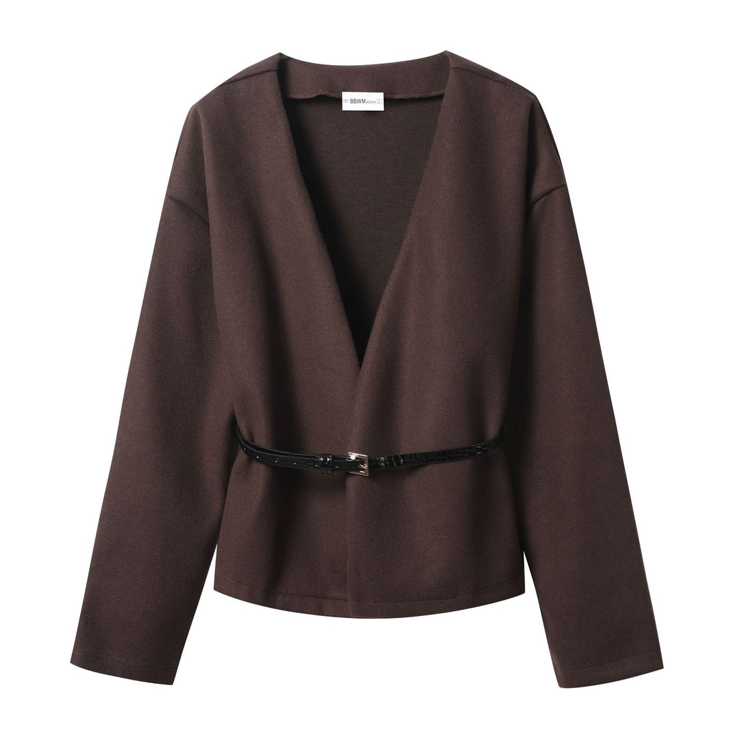 Damen Kurz-Wickelmantel aus Wollmix mit tiefem Schalkragen und schmalem Taillengürtel Shop Nory