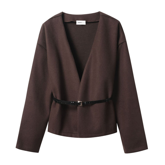 Damen Kurz-Wickelmantel aus Wollmix mit tiefem Schalkragen und schmalem Taillengürtel Shop Nory