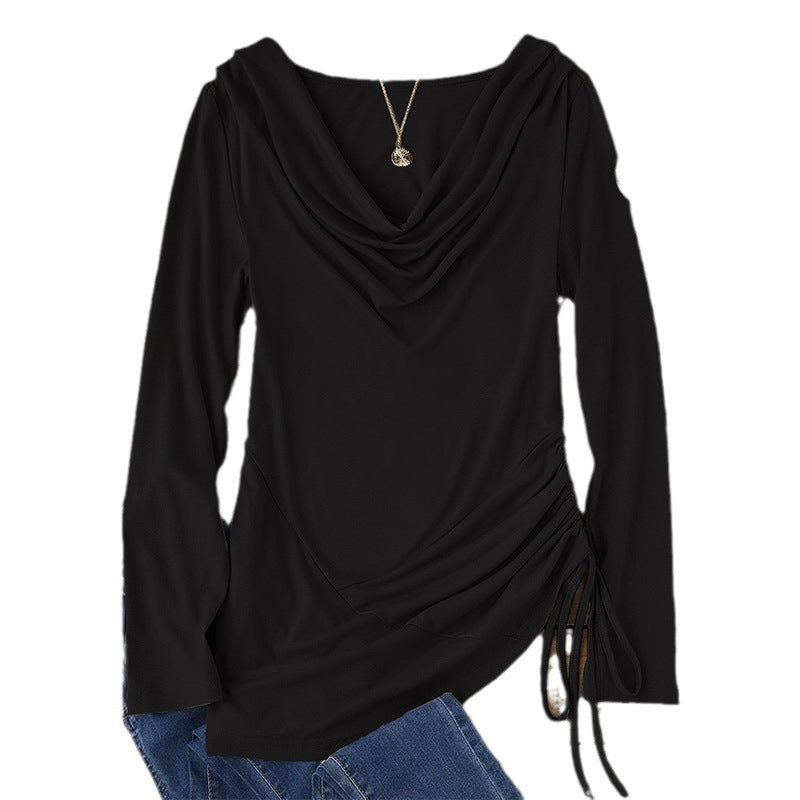 Damen Langarmshirt mit Wasserfallausschnitt, taillierter Wickel-Optik und seitlicher Bindung Shop Nory