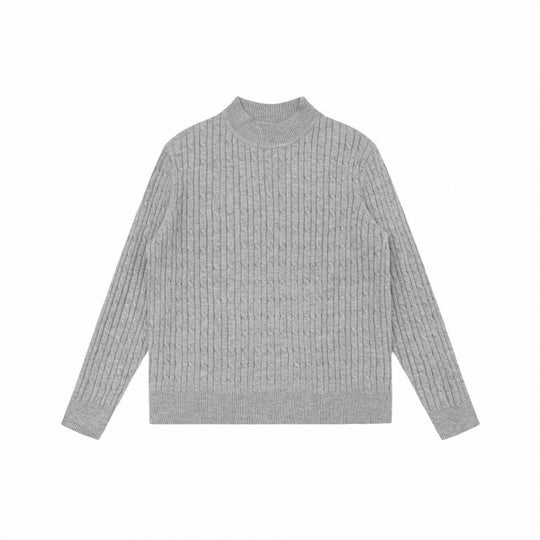 Unisex Oversize Zopfmuster-Pullover mit kurzem Stehkragen und geripptem Saum Shop Nory