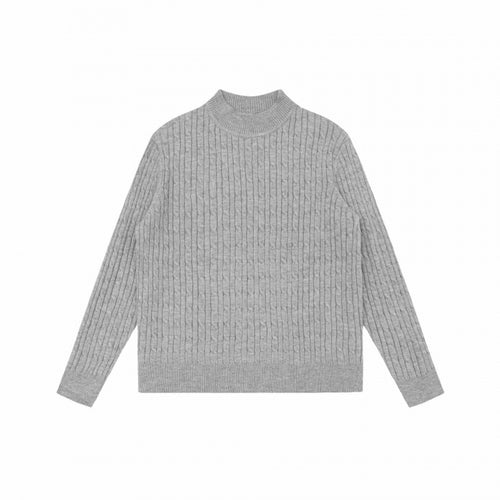 Unisex Oversize Zopfmuster-Pullover mit kurzem Stehkragen und geripptem Saum Shop Nory