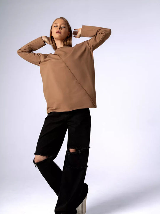 Damen Oversized Longsleeve mit schräger Naht und überschnittenen Schultern Shop Nory