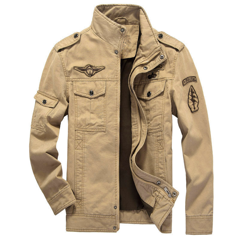 Herren Canvas-Fieldjacke im Pilotenstil mit Stehkragen, Utility-Taschen und Abzeichenapplikationen Shop Nory