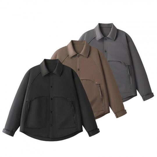 Herren Gepolsterte Hemdjacke mit abgerundetem Saum, Reißverschluss-Taschen und Druckknopf-Leiste Shop Nory