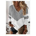 Damen V‑Ausschnitt Strickpullover mit Leo‑Print und Colorblock‑Design Shop Nory