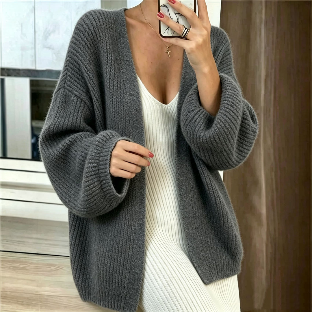 Damen Oversize-Cardigan aus grobem Rippstrick mit Ballonärmeln Shop Nory