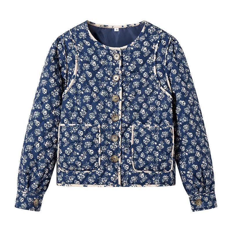 Damen Steppjacke mit floralem Allover‑Muster, rundem Ausschnitt und aufgesetzten Taschen Shop Nory