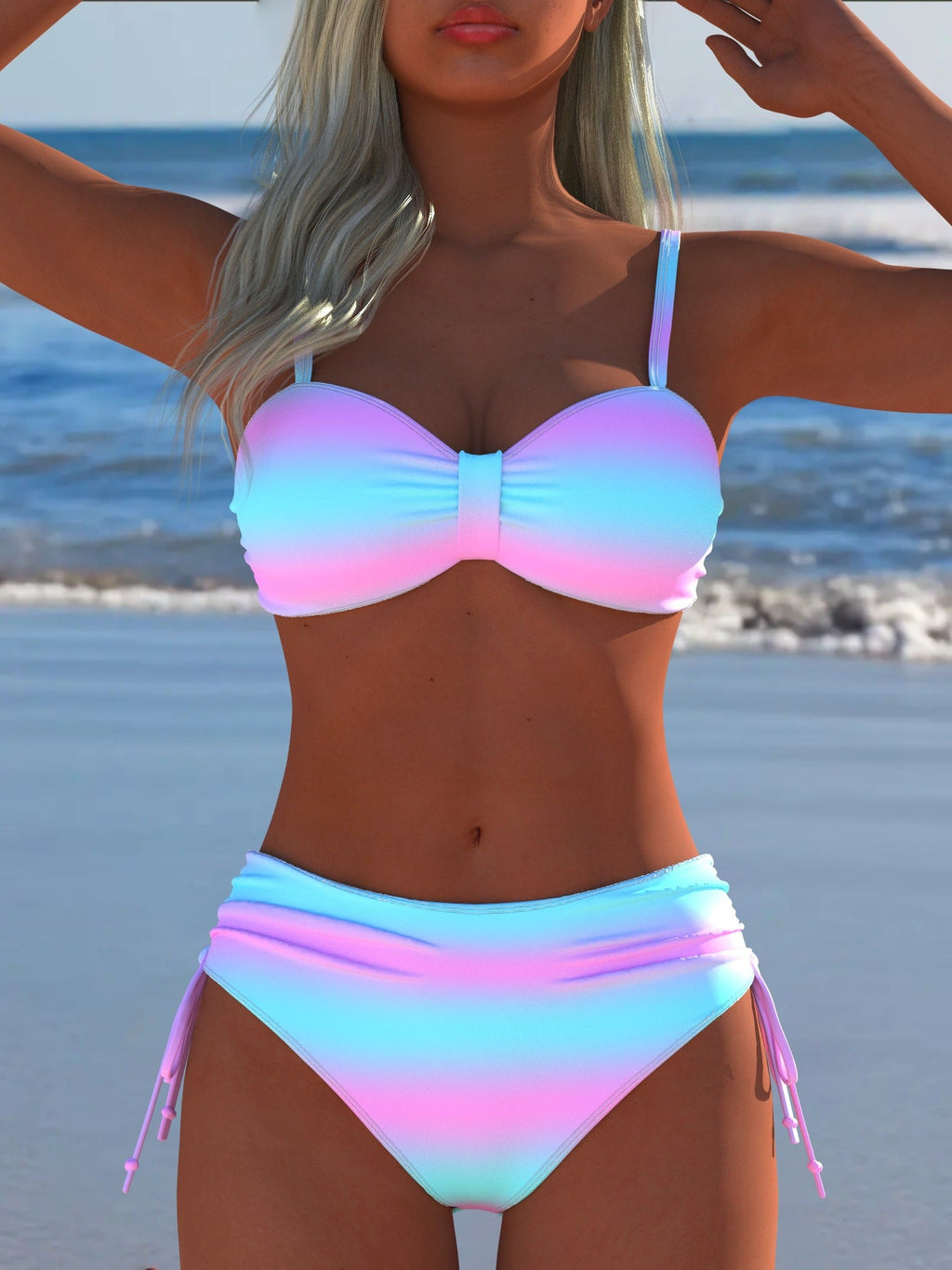 Damen Bikini-Set mit stilvollem Karomuster und goldfarbenen Akzenten