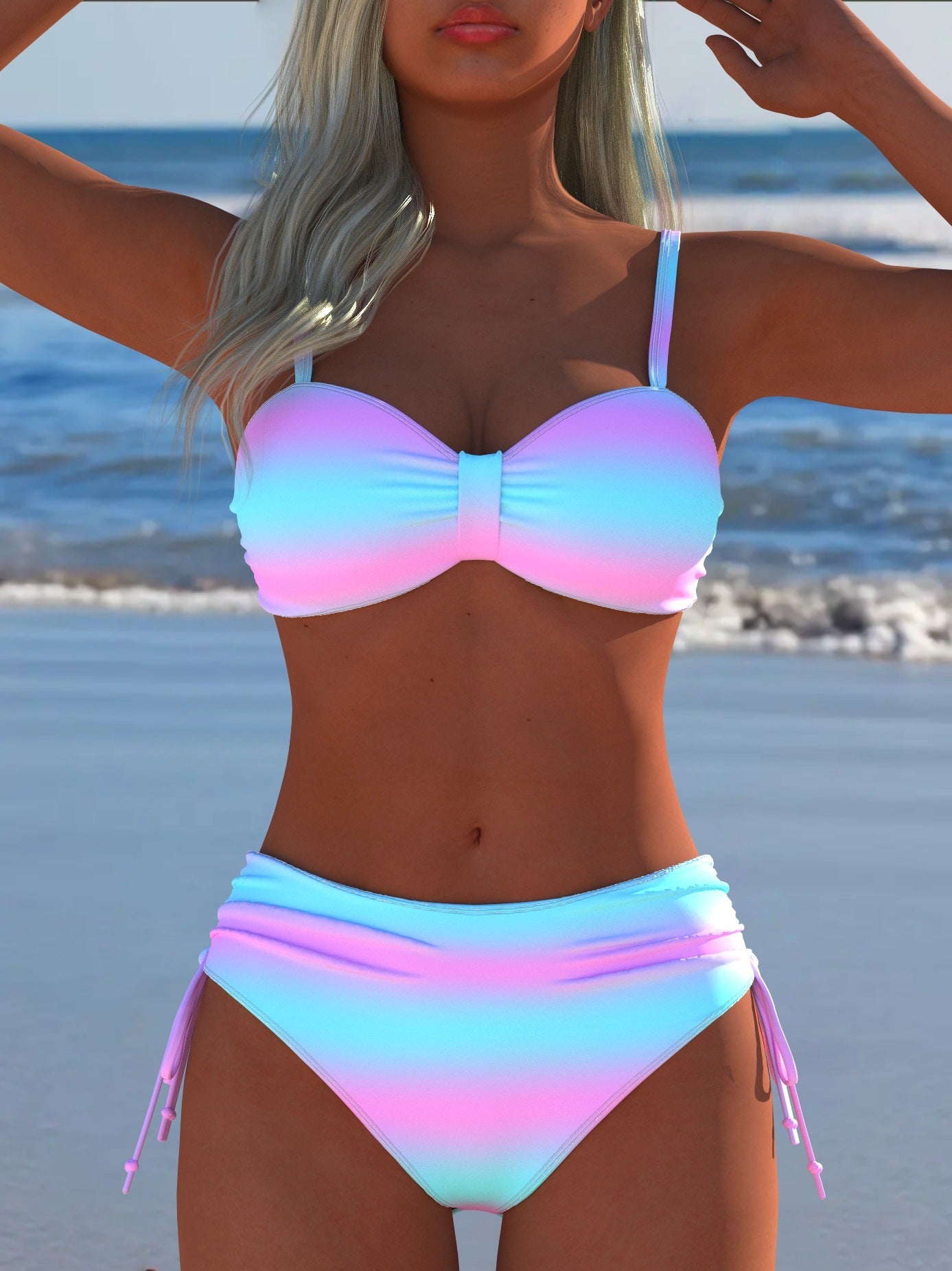 Damen Bikini-Set mit stilvollem Karomuster und goldfarbenen Akzenten