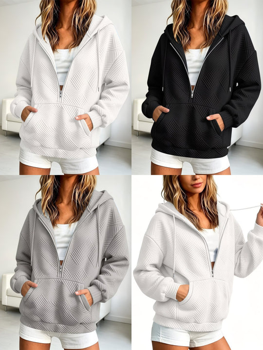 Damen Gequilteter Half-Zip Kapuzenpullover mit geometrischer Steppstruktur Shop Nory