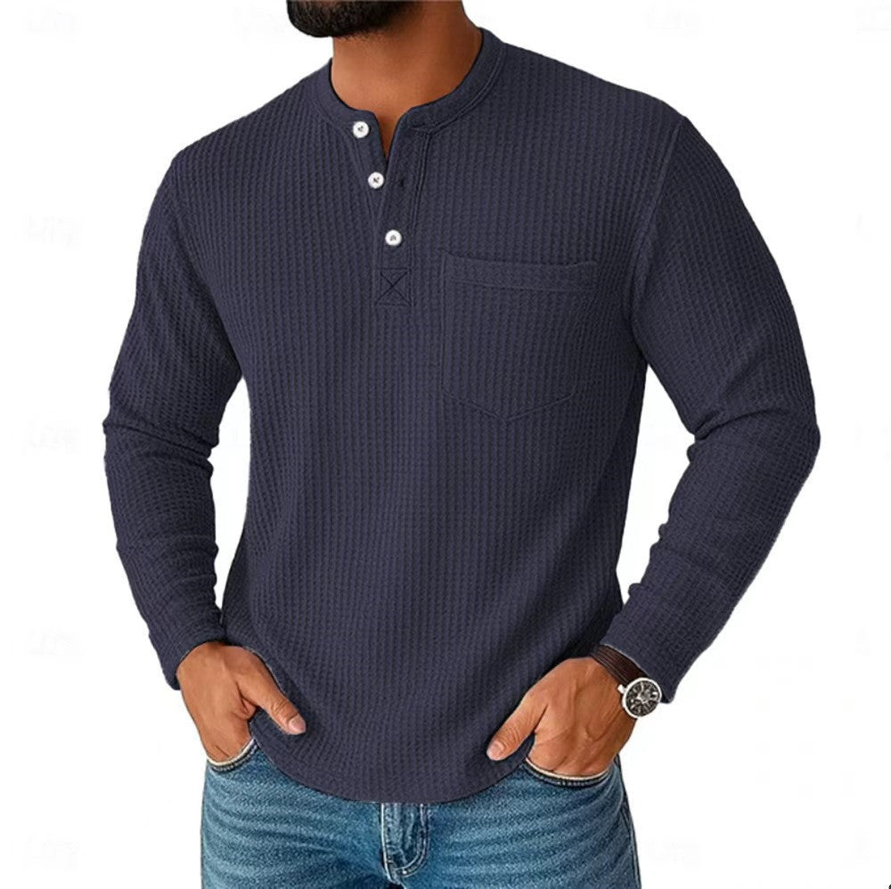 Herren Langarm Henley mit Waffelstruktur und Brusttasche thermisches Langarmshirt Shop Nory