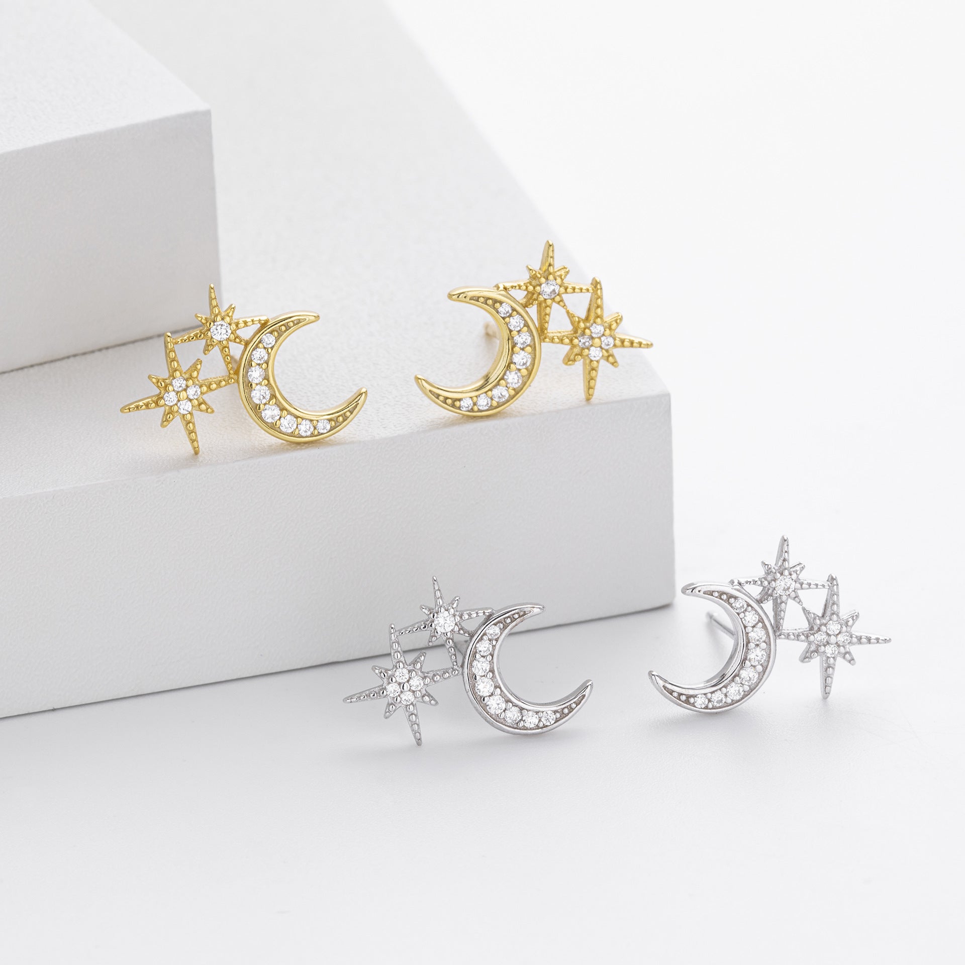 Damen Ohrstecker mit schickem Mond- und Sternendesign aus hochwertigem 925 Sterling Silber Shop Nory