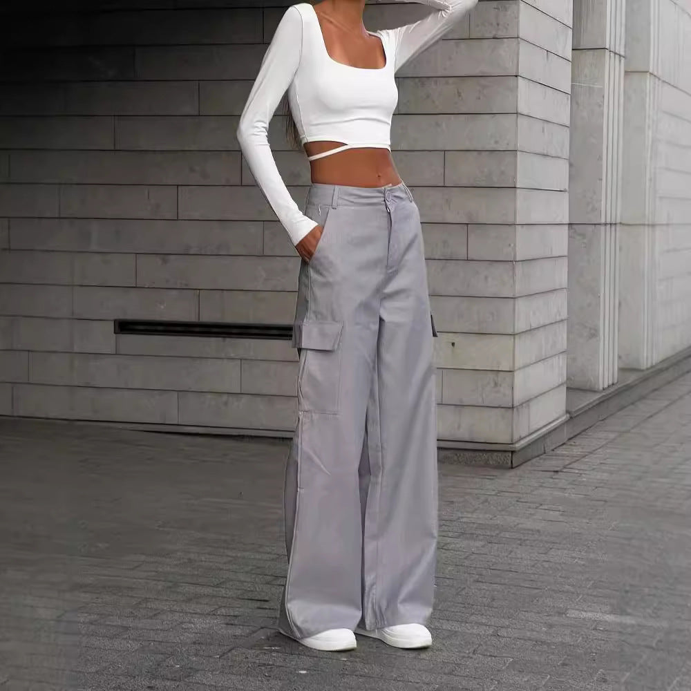 Damen Weite High-Waist Cargo-Hose mit Oversized-Silhouette und Klappentaschen Shop Nory
