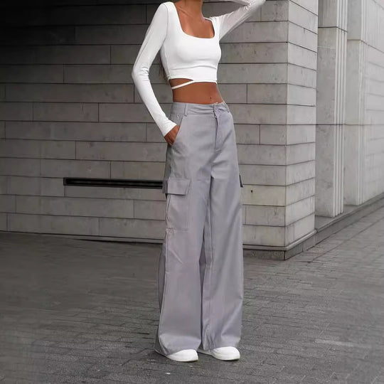 Damen Weite High-Waist Cargo-Hose mit Oversized-Silhouette und Klappentaschen Shop Nory