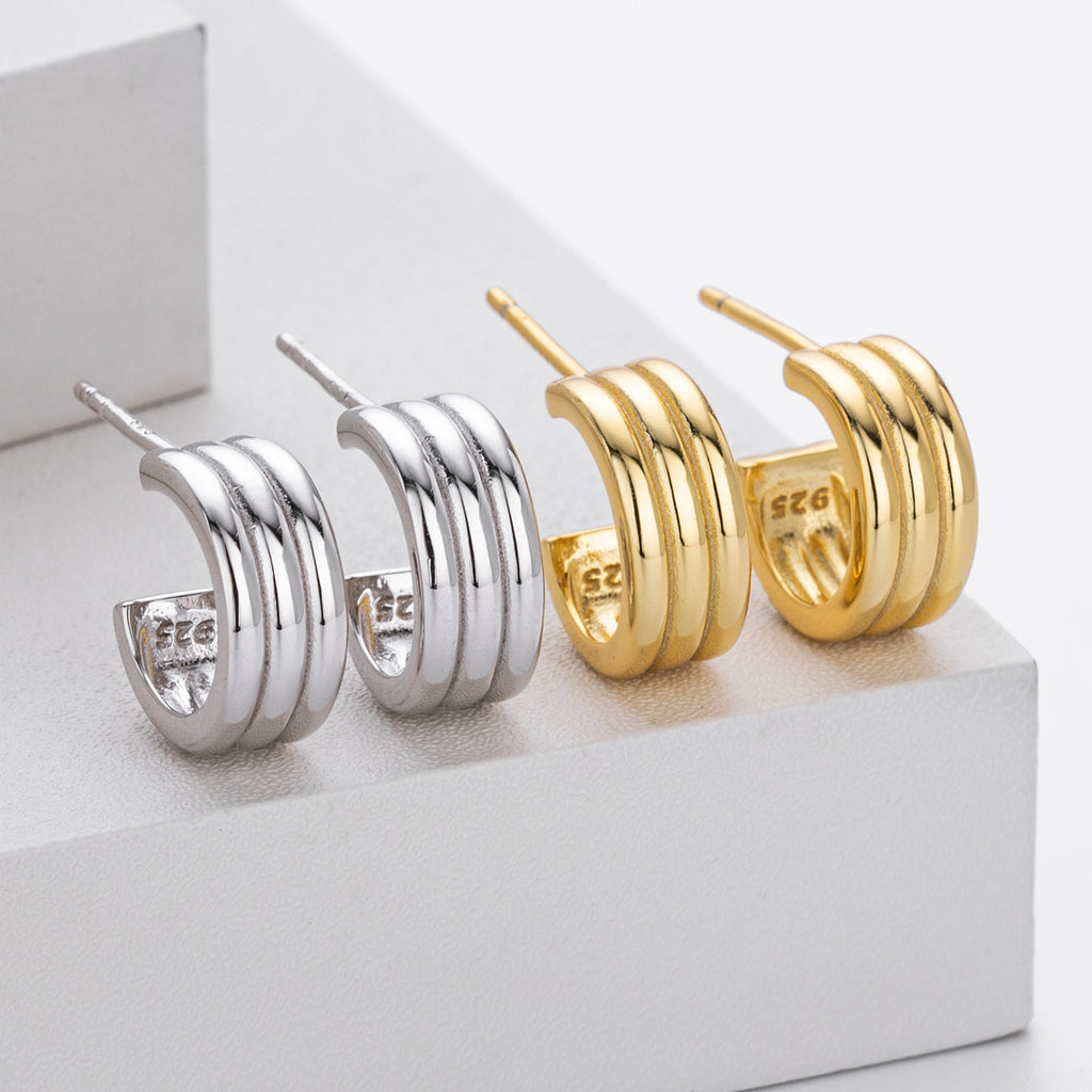 Damen Creolenohrringe mit elegantem, mehrreihigem Design aus hochwertigem 925 Sterling Silber Shop Nory