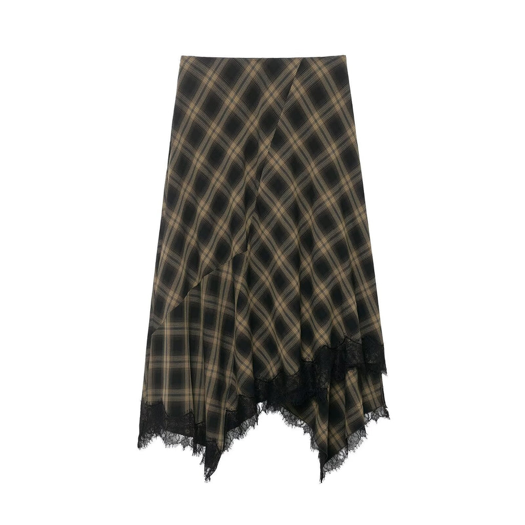 Damen Wickelrock mit eleganter Spitze und modernem Karomuster