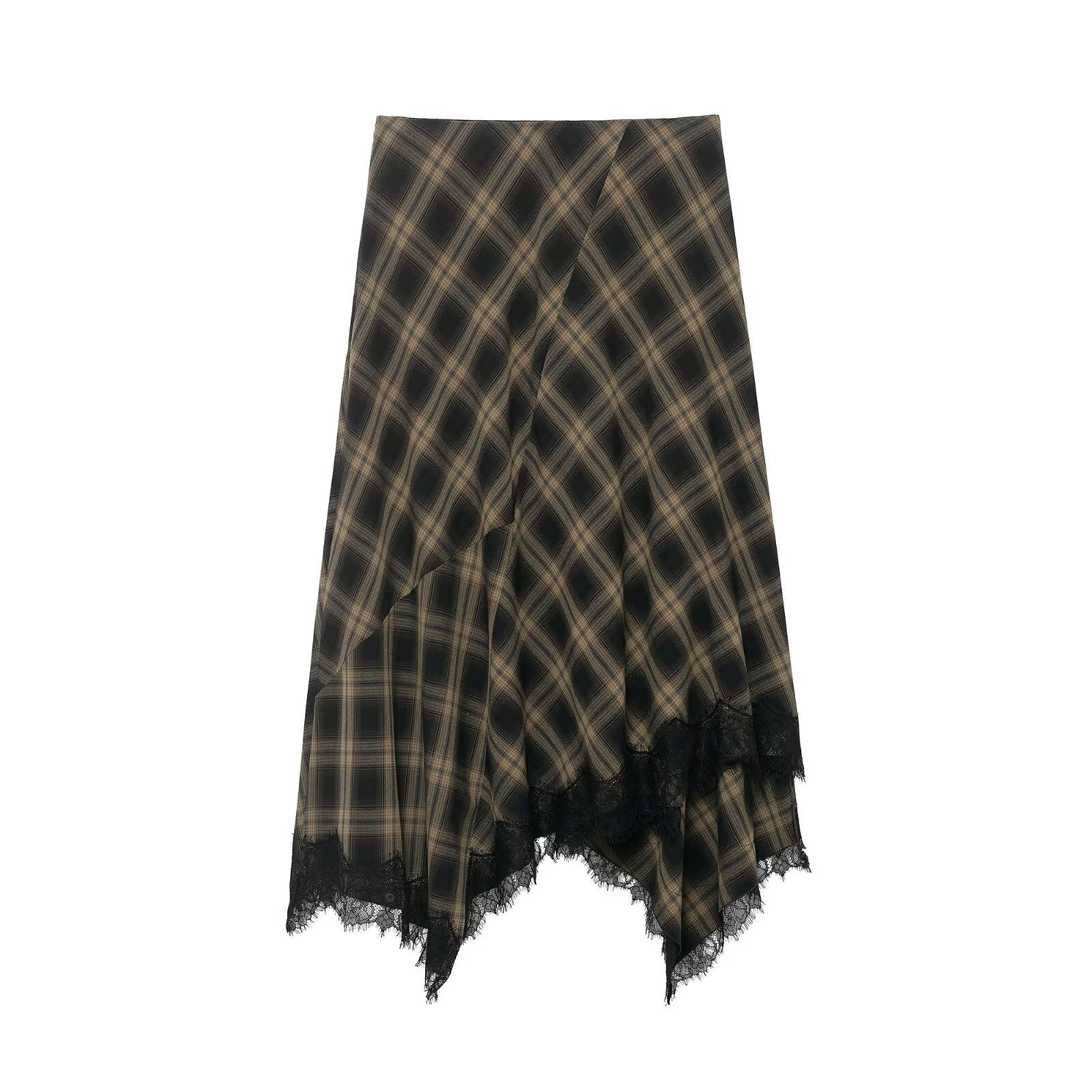 Damen Wickelrock mit eleganter Spitze und modernem Karomuster