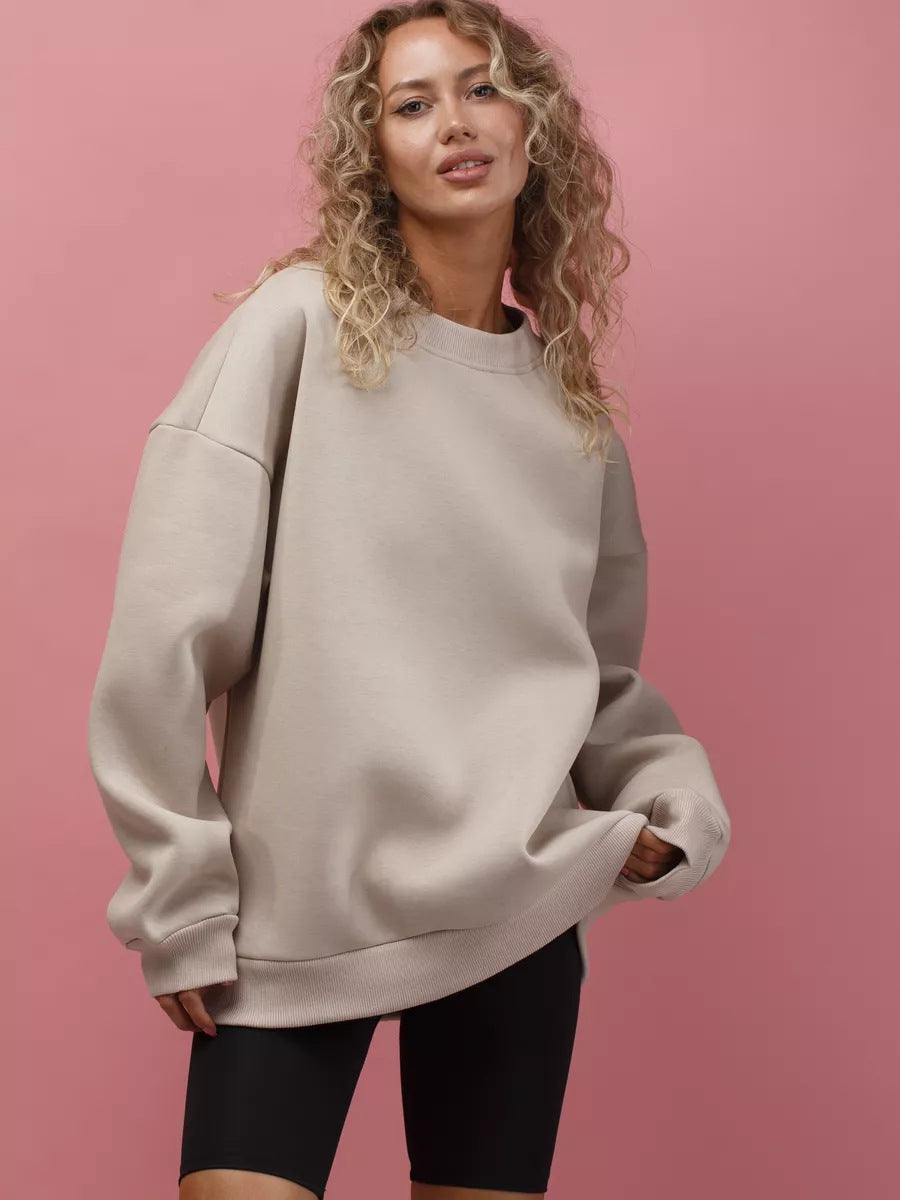 Damen oversized Sweatshirt mit Rundhalsausschnitt, French-Terry Innenfutter und überschnittener Schulter Shop Nory