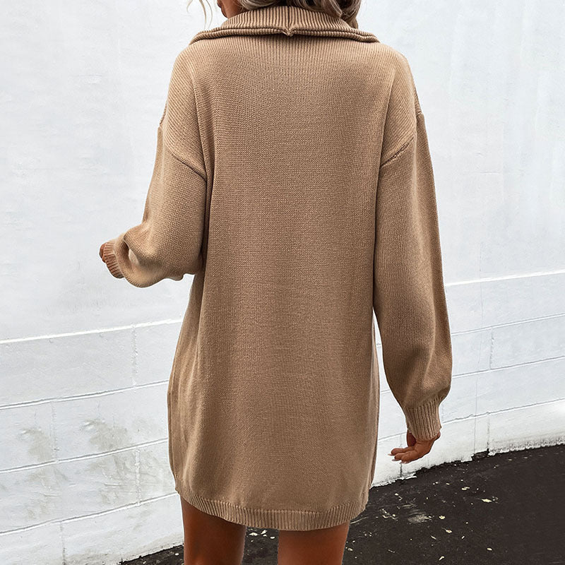 Damen Oversize-Feinstrickkleid mit Umlegekragen, Zierknopfleiste und Rippsaum Shop Nory