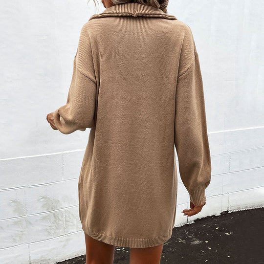 Damen Oversize-Feinstrickkleid mit Umlegekragen, Zierknopfleiste und Rippsaum Shop Nory