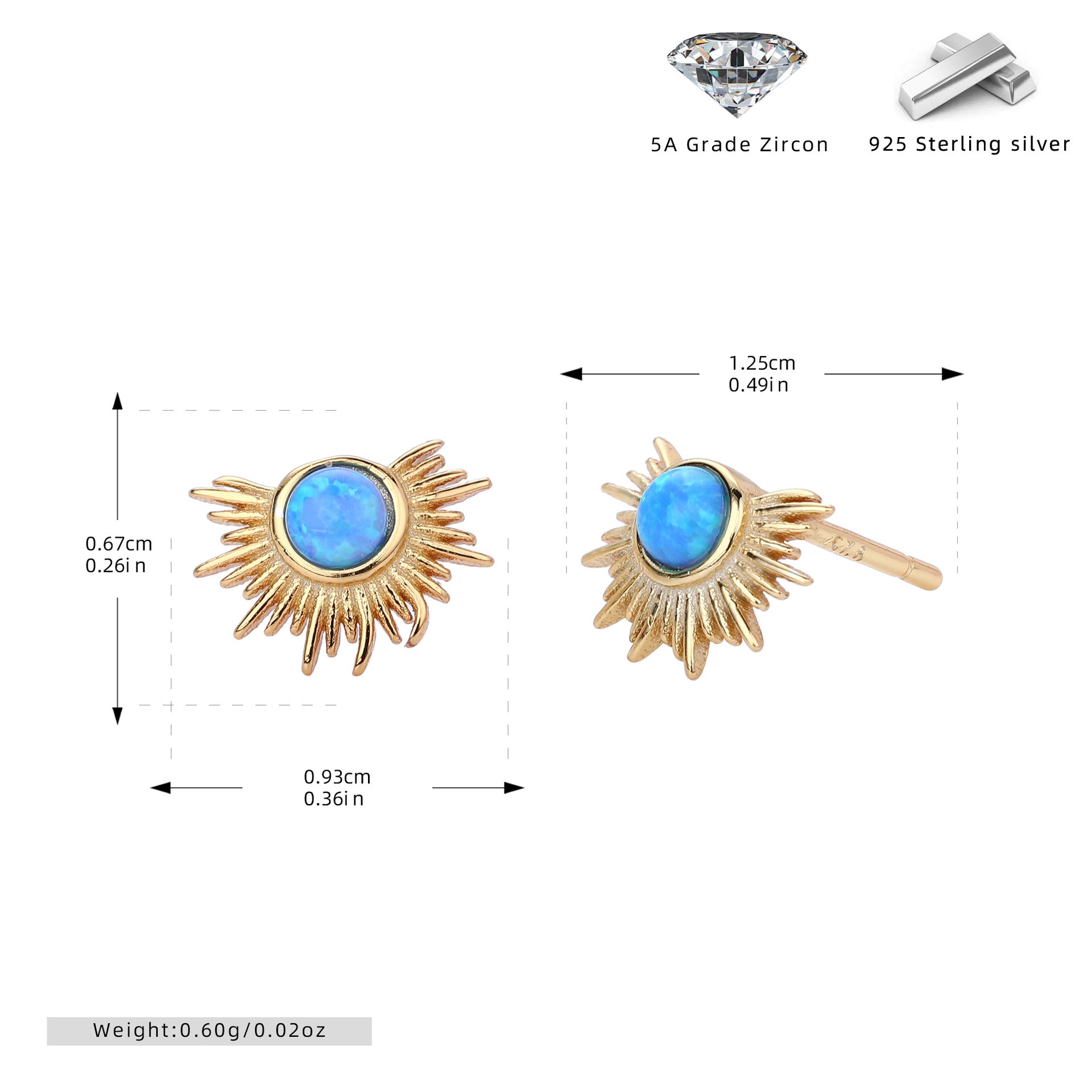 Damen Ohrstecker im modernen Sonnenmotiv mit hochwertigem Zirkonbesatz Shop Nory