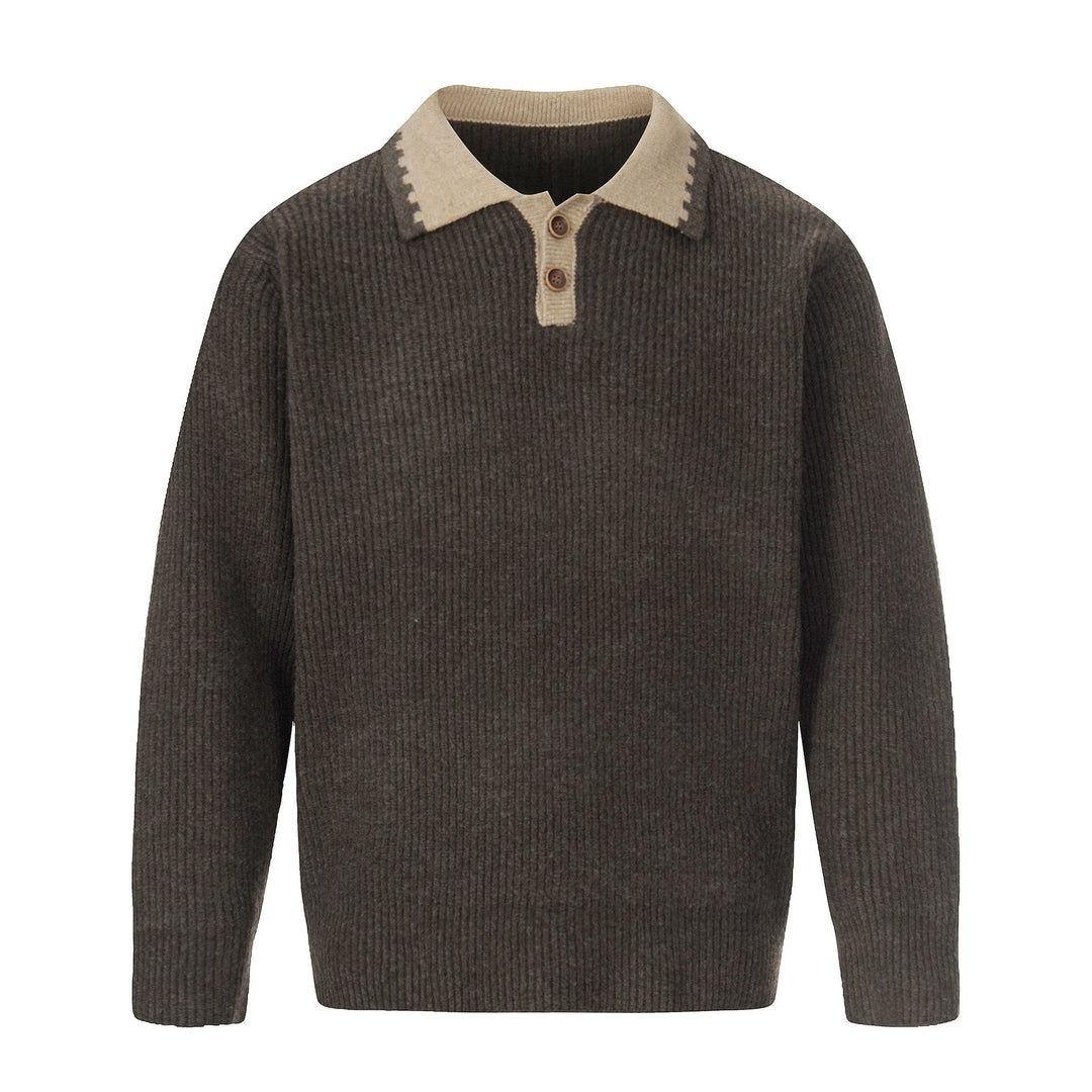 Herren Grobstrick-Polopullover mit Kontrastkragen und Halbknopfleiste Shop Nory