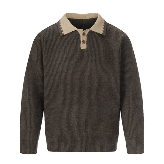 Herren Grobstrick-Polopullover mit Kontrastkragen und Halbknopfleiste Shop Nory