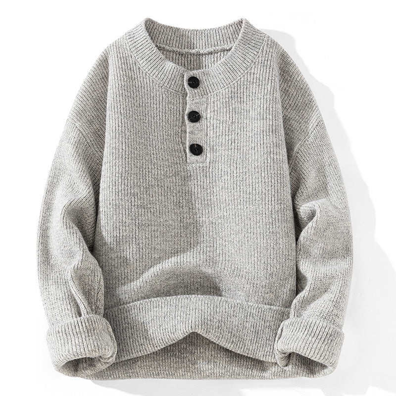 Unisex Grobstrick-Henley-Pullover mit halber Knopfleiste und Rippstruktur Shop Nory