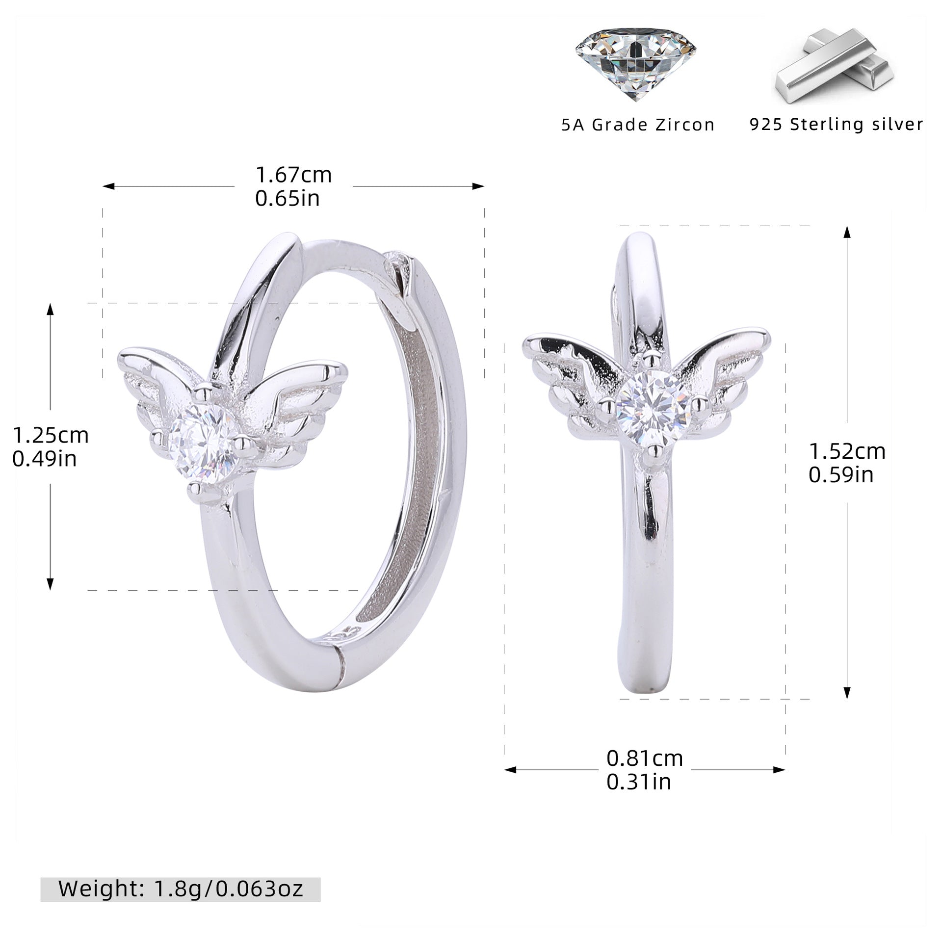 Damen Ohrhänger mit stilvollem Flügel-Design aus 925 Sterling Silber und funkelndem Zirkon Shop Nory