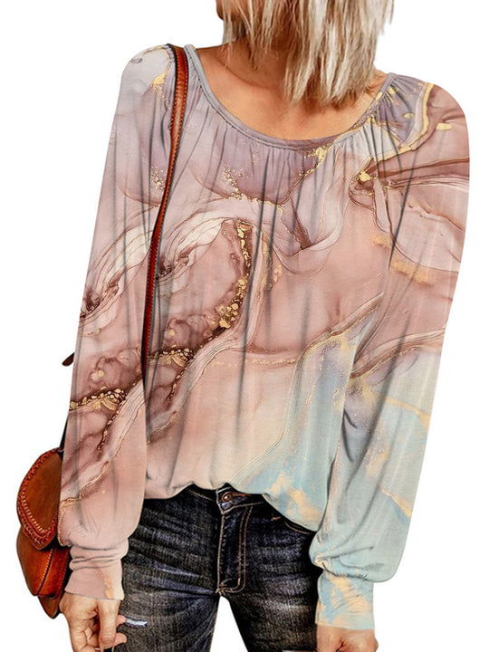 Damen Ethno-Print Oversize-Tunika mit Rundhalsausschnitt und langen Ballonärmeln Shop Nory