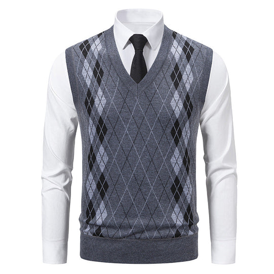 Herren eleganter V-Ausschnitt Pullunder im argyle Muster
