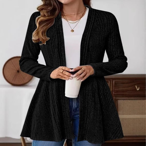 Damen Offener Feinstrick-Cardigan mit Rippstruktur, tailliertem Schnitt und schwingendem Saum Shop Nory