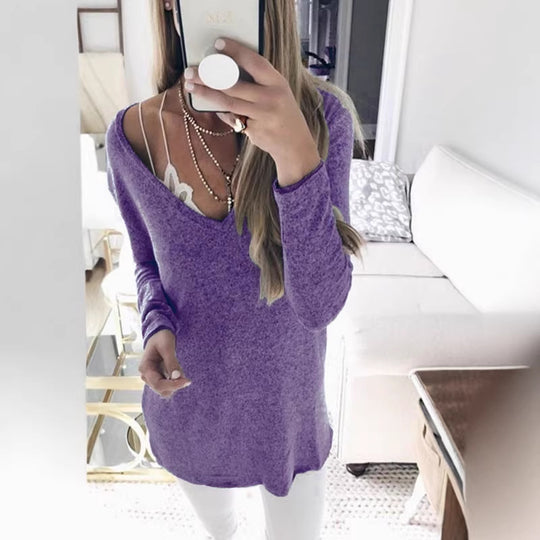 Damen feinstrick Tunika mit tiefem V-Ausschnitt und lässigem Oversized-Schnitt Shop Nory