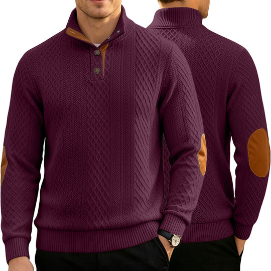 Herren Kabelstrick Troyer Pullover mit Stehkragen und Lederoptik-Ellbogen-Patches Shop Nory