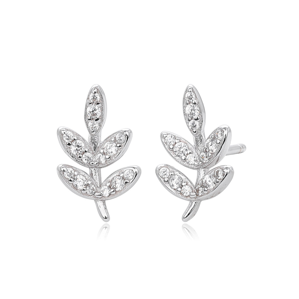 Damen Ohrstecker im eleganten Blatt-Design mit funkelnden Zirkonia Shop Nory