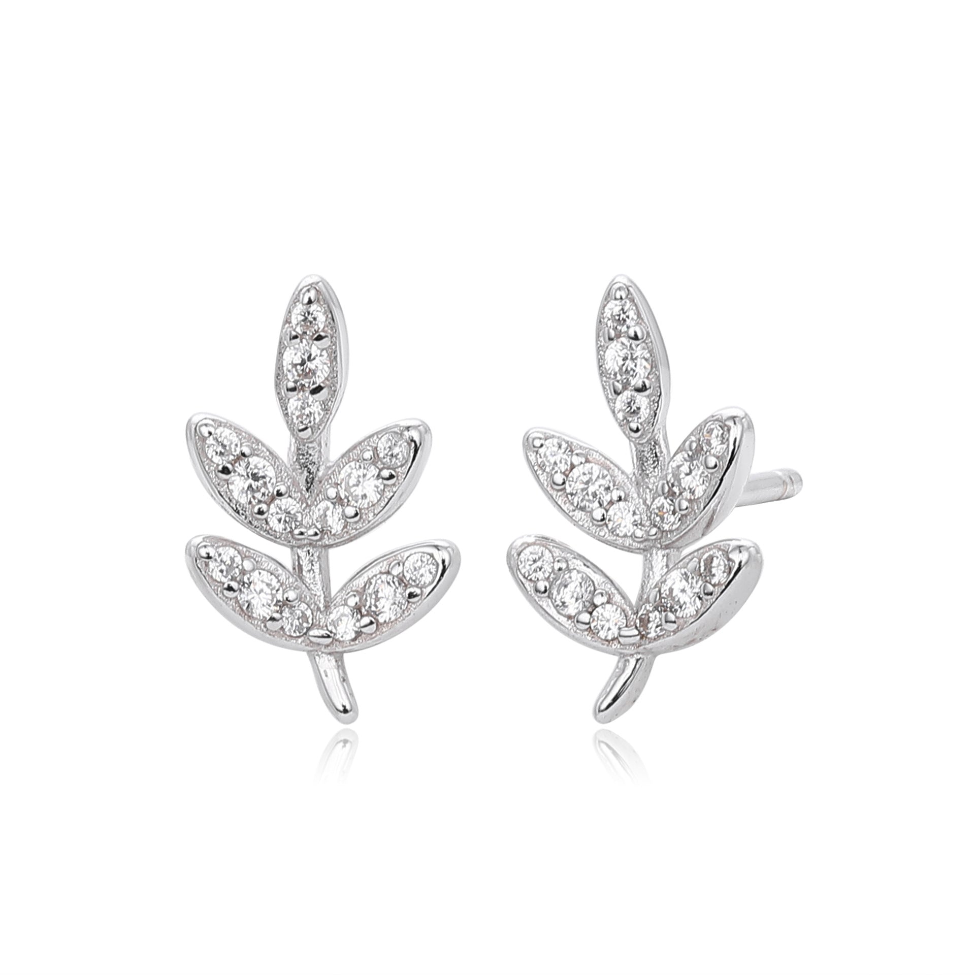 Damen Ohrstecker im eleganten Blatt-Design mit funkelnden Zirkonia Shop Nory