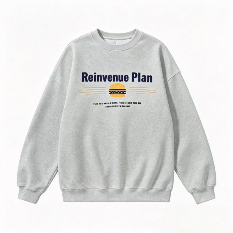 Unisex Oversize-Sweatshirt mit Retro-Burger-Print, Rundhalsausschnitt und gerippten Bündchen Shop Nory