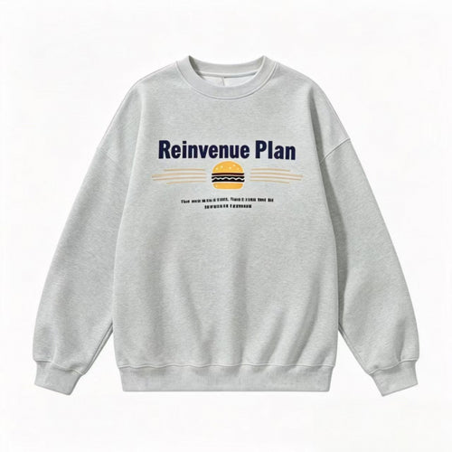 Unisex Oversize-Sweatshirt mit Retro-Burger-Print, Rundhalsausschnitt und gerippten Bündchen Shop Nory