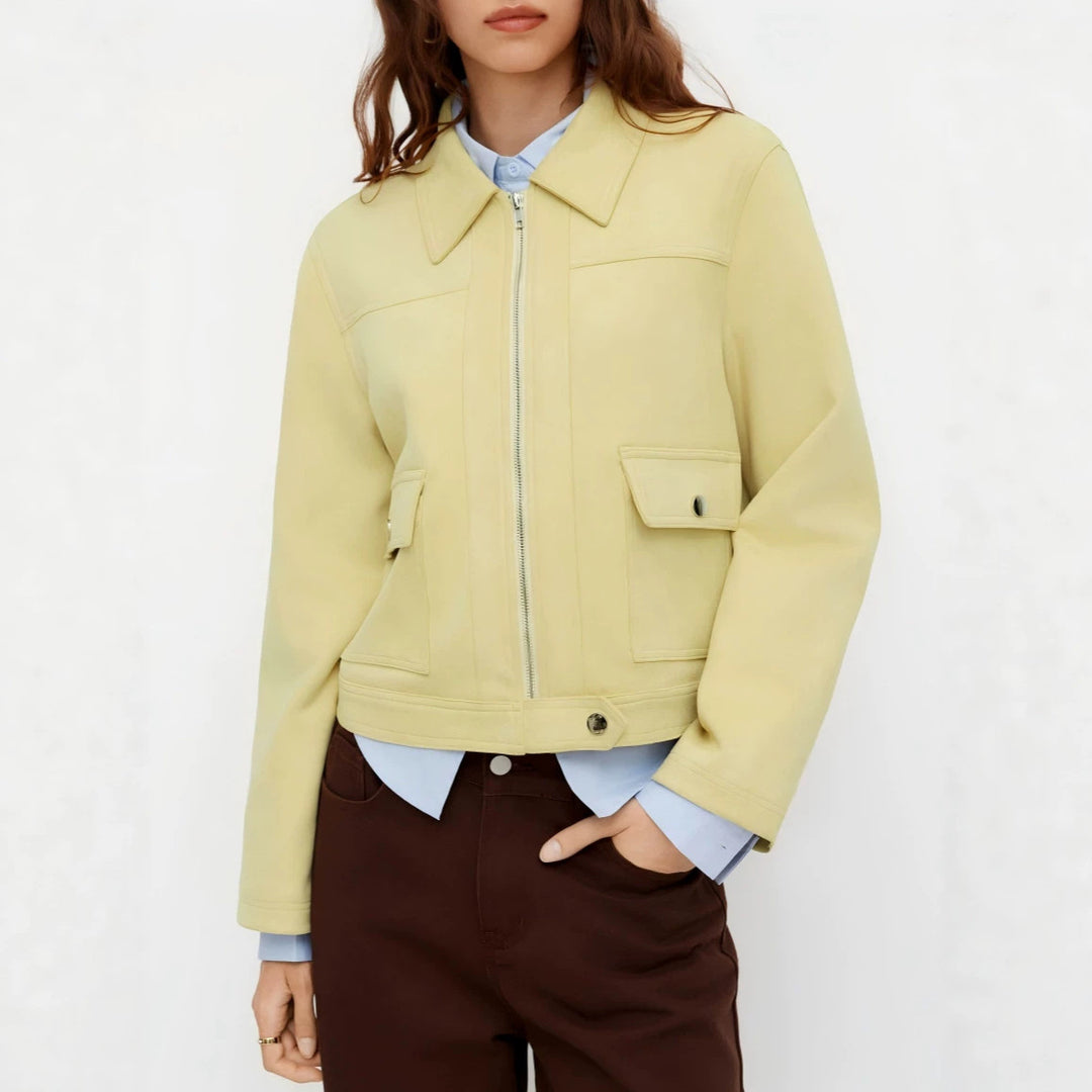 Damen Kurzjacke mit Reißverschluss, Hemdkragen und Pattentaschen Shop Nory