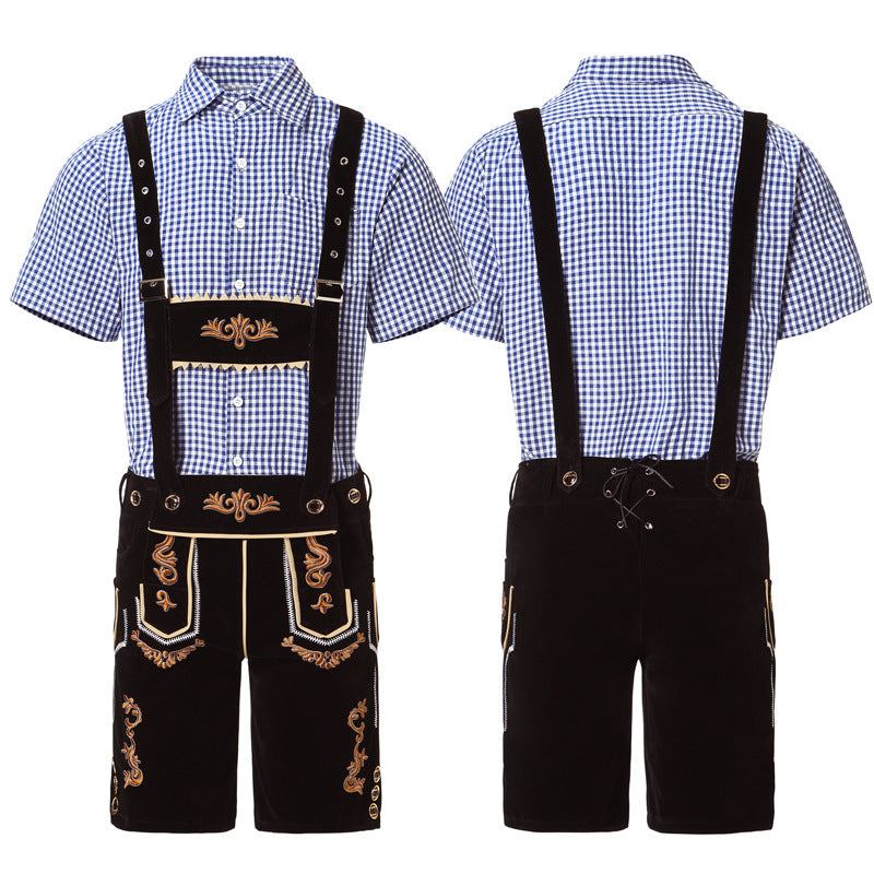 Herren nan traditionelle kurze Trachtenlederhose mit aufwendiger Stickerei und verstellbaren Trägern Shop Nory