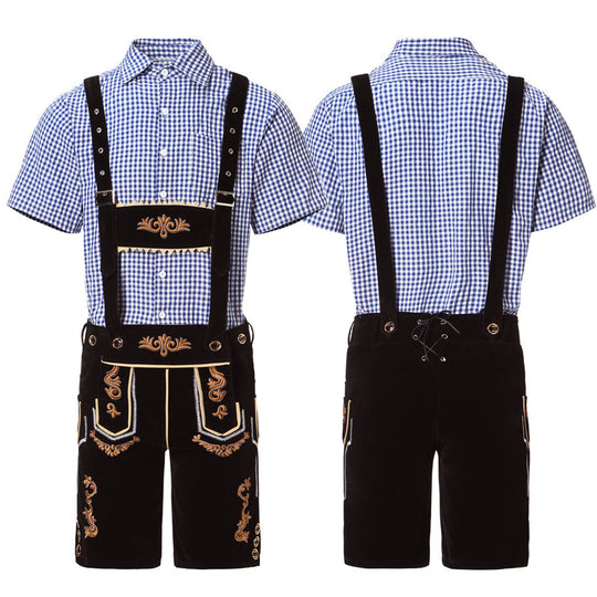 Herren nan traditionelle kurze Trachtenlederhose mit aufwendiger Stickerei und verstellbaren Trägern Shop Nory