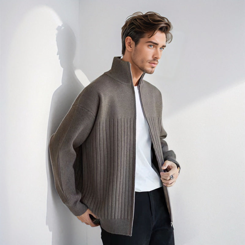 Herren Halbzip-Strickpullover mit hohem Stehkragen und breitem Rippenmuster Shop Nory