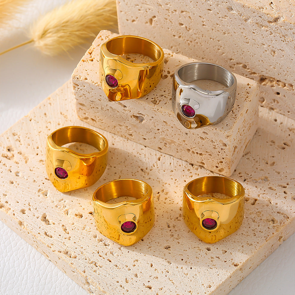 Damenring mit rotem Zirkon und modernem Design aus Edelstahl Shop Nory