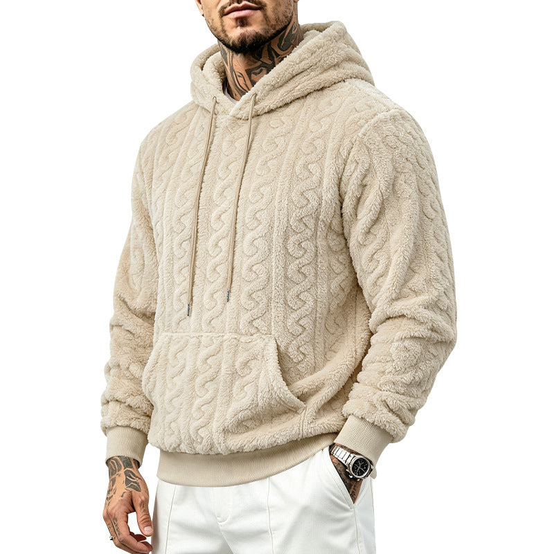 Herren Teddy-Fleecepullover mit Zopfmuster, Kapuze und Kängurutasche Shop Nory